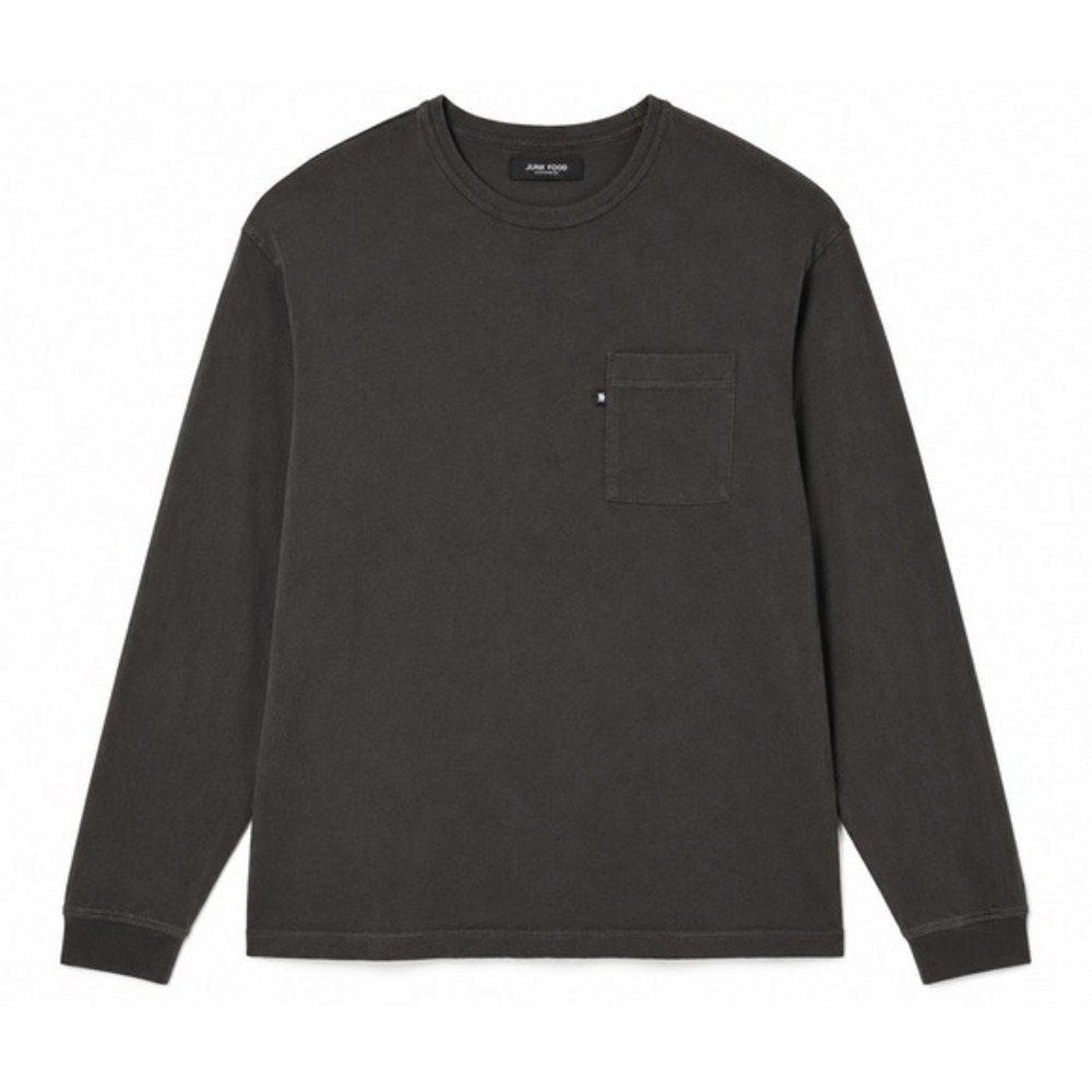 Junk Food Clothing Mens XXL Long Sleeve Pocket T-Shirt Charcoal Grey Crew‎ Neck